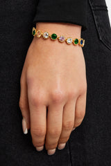 Iced Multi Colour Gem Tennis Bracelet - Gold