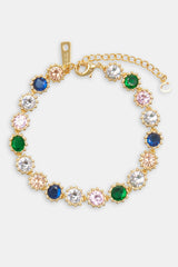 Iced Multi Colour Gem Tennis Bracelet - Gold