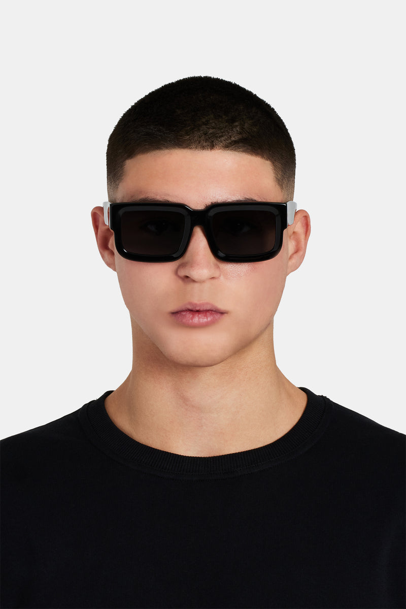 Beseled Chunky Square Acetate Frame Sunglasses - Black