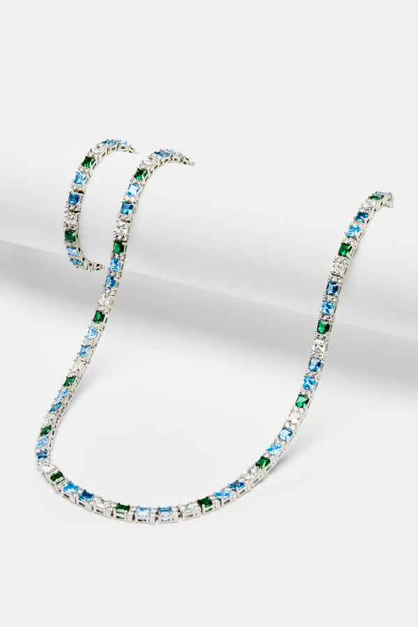 Baguette Tennis Chain & Bracelet Bundle - Blue Green