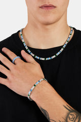 Iced Baguette Tennis Chain, Bracelet & Ring Bundle - Blue Green