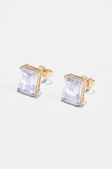 Clear Baguette Stud Earrings - Gold