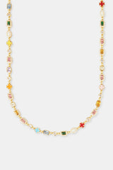 Pink Micro Multi Gemstone Motif Necklace - 6mm