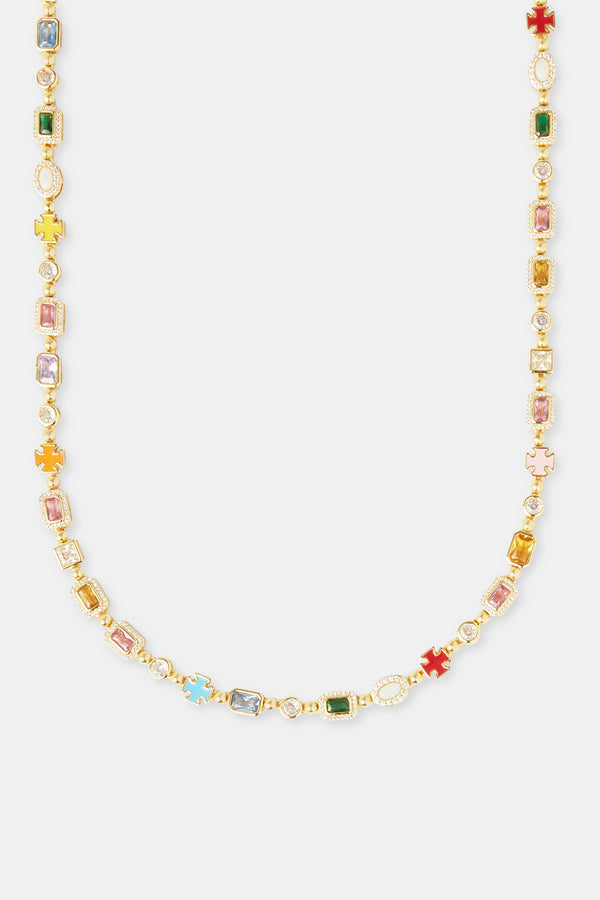 Pink Micro Multi Gemstone Motif Necklace - 6mm