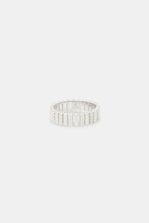 Polished Iced Panelled Ring - 6mm