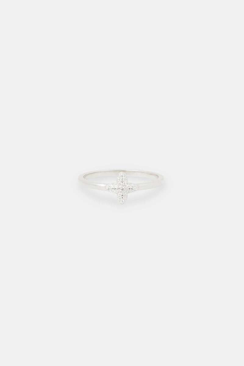 8mm Iced Pave Cross Motif Ring - White