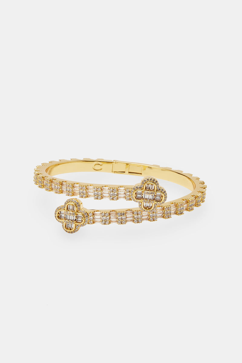 8mm Iced Motif Baguette Bangle - Gold