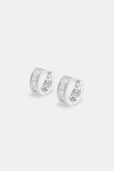 925 Clear CZ Baguette Hoop Earrings - White - 10mm