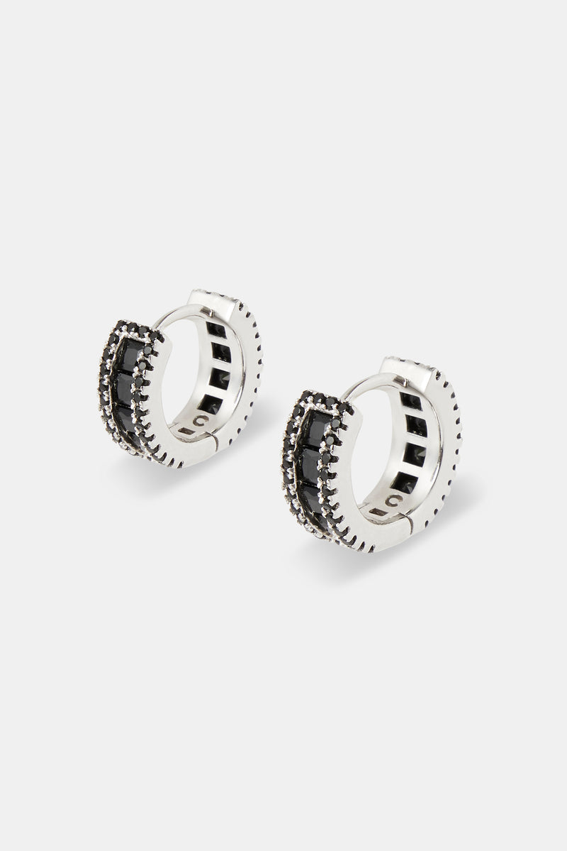 925 Black Cz Baguette Hoop Earrings - 10mm