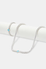 Womens Baby Blue Motif Tennis Chain + Bracelet