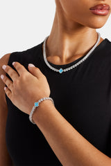 Womens Baby Blue Motif Tennis Chain + Bracelet