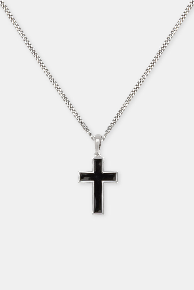 Black Enamel Micro Cross Pendant - 15mm