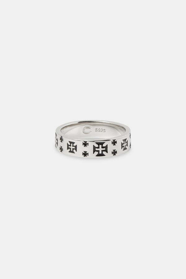 Black Enamel Cross Band Ring - 6mm