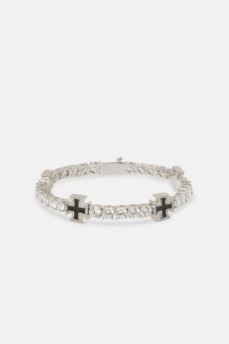 Black Cross Motif Tennis Chain & Bracelet - 5mm