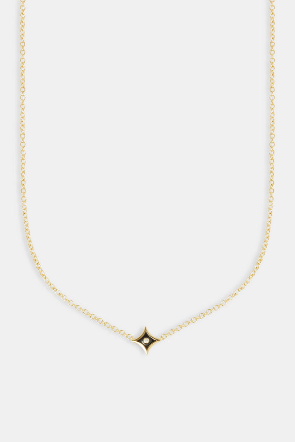 Iced and Black Enamel Star Motif Necklace - 12mm