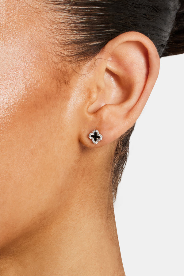 Black Motif Stud Earrings - 6mm