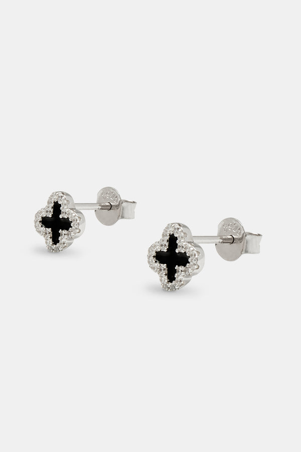 Black Motif Stud Earrings - 6mm