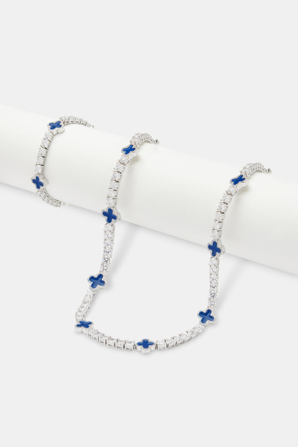 Mens Blue Motif Tennis Chain + Bracelet
