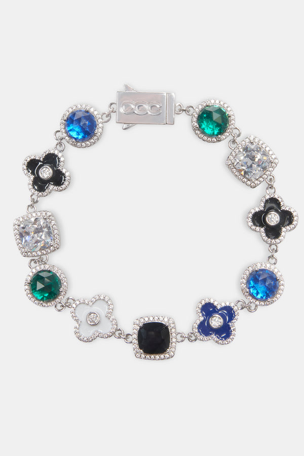 Blue Multi Gem & Motif Bracelet - White