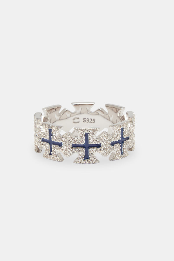 Blue Enamel Cross Motif Ring