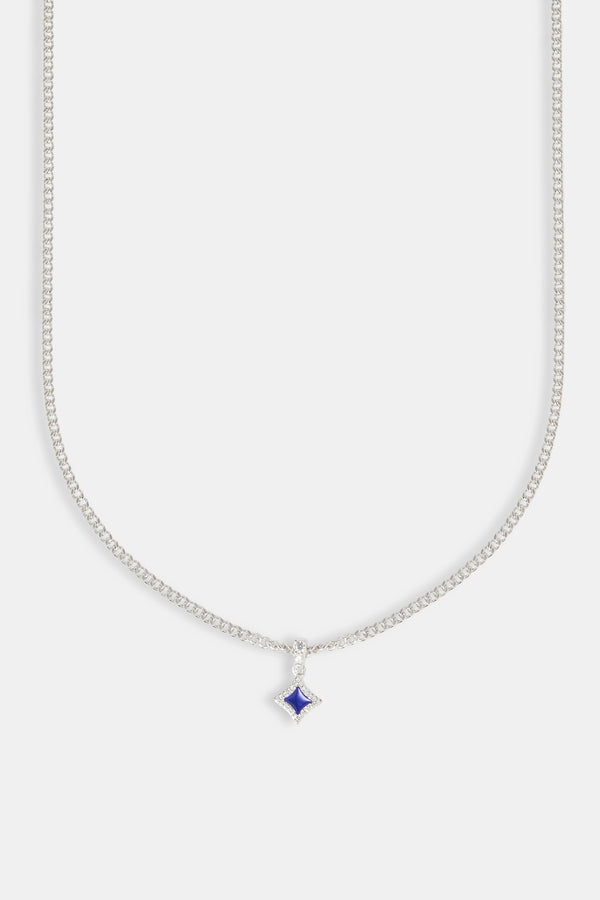 Blue Enamel Star Motif Cuban Necklace - 10mm