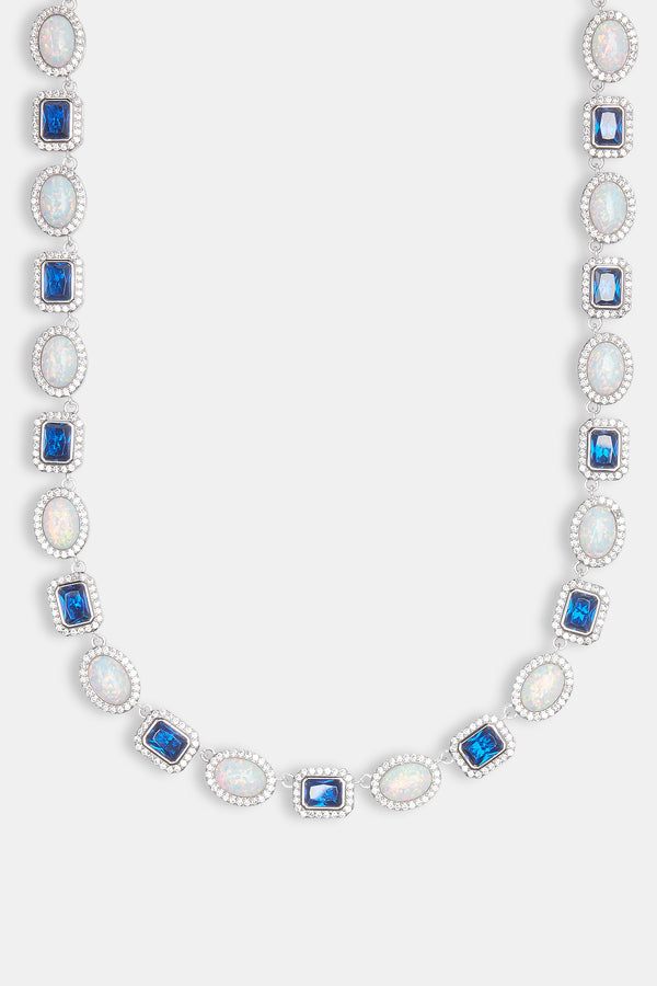 Opal & Blue Gemstone Chain - White