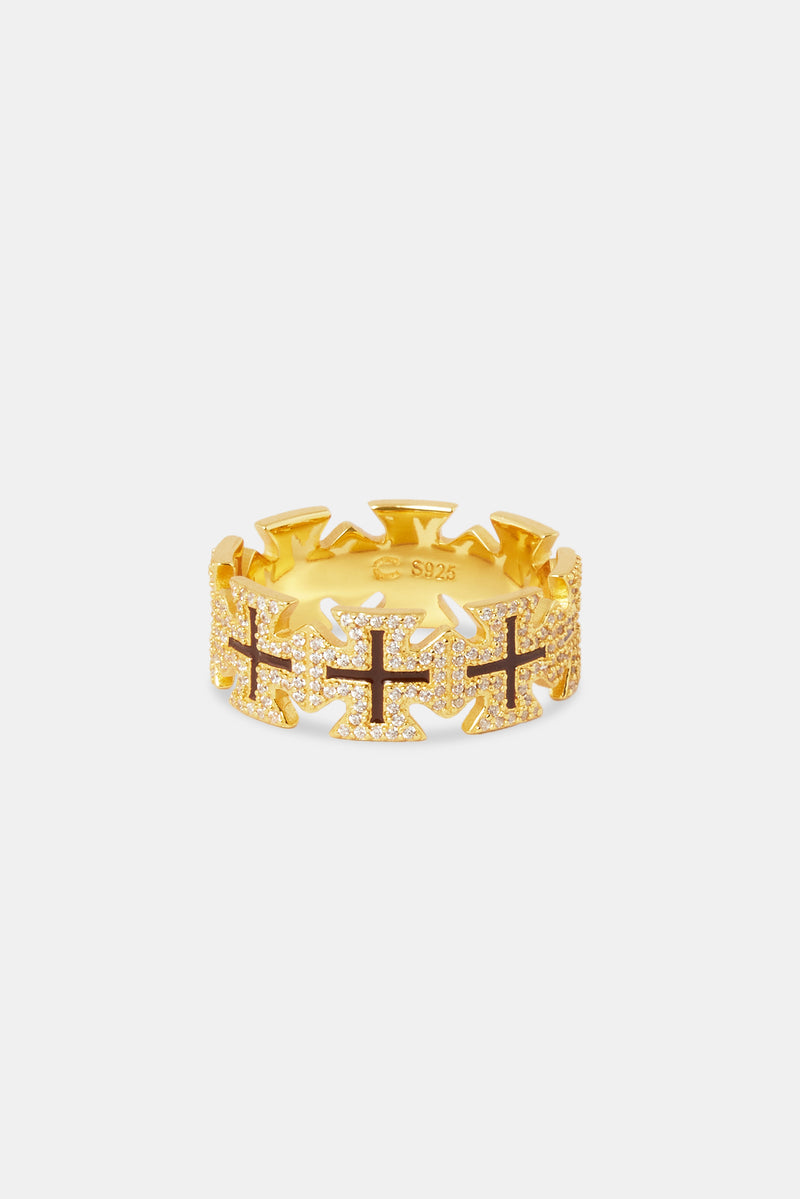 Chocolate Enamel Cross Motif Ring - 8mm