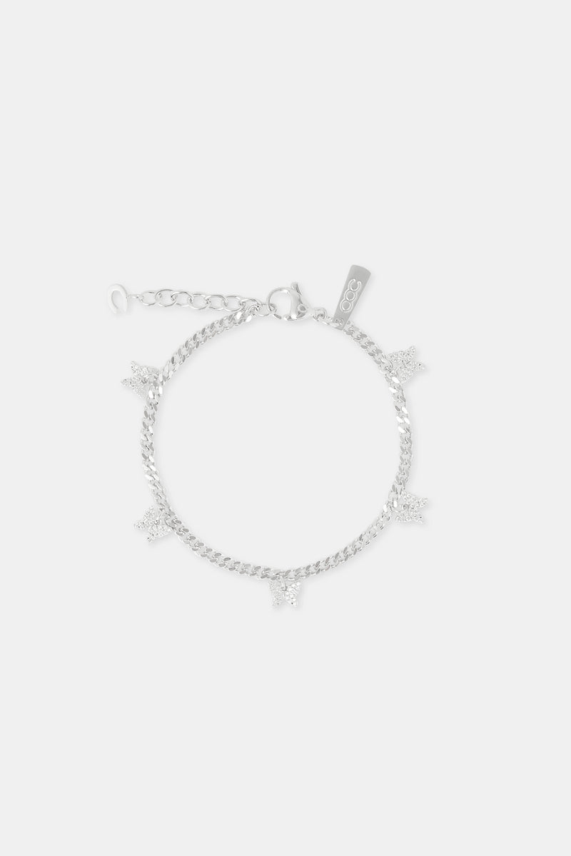 3mm Butterfly Drop Cuban Bracelet - White