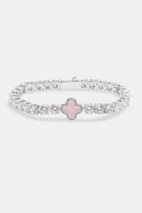 Iced Pink Motif Charm Tennis Bracelet - White 5mm