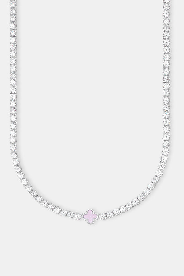 Iced Pink Motif Charm Tennis Chain - White 5mm