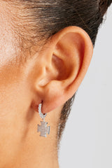 Iced Cross Motif Drop Earrings