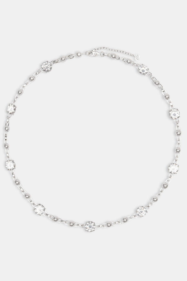 Iced CZ Gem & Ball Chain Mix Chain - White