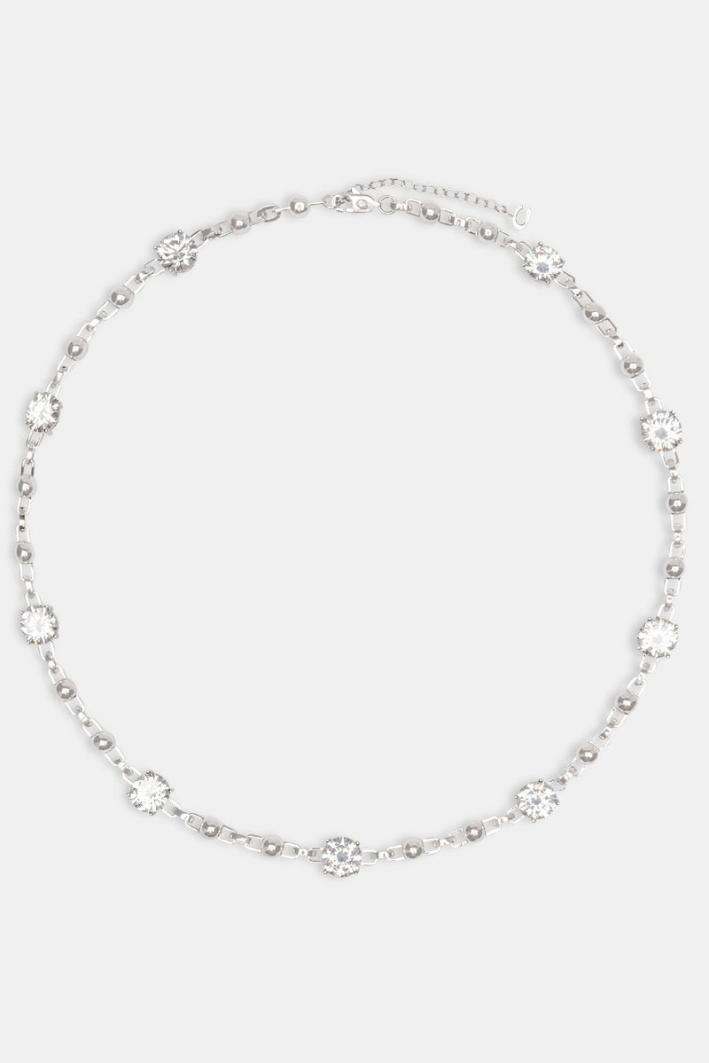 Iced CZ Gem & Ball Chain Mix Chain - White