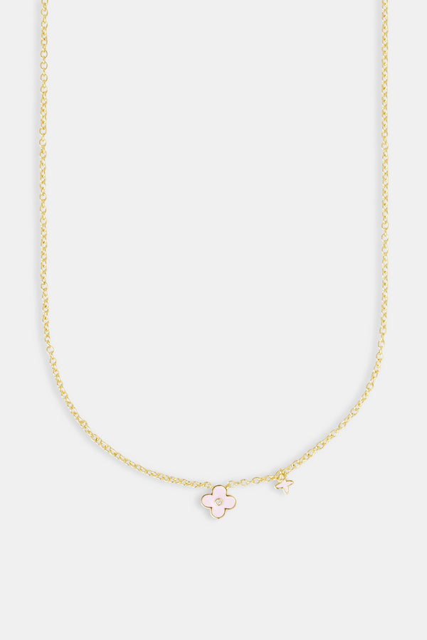 10mm Double Motif Enamel Necklace - Pink