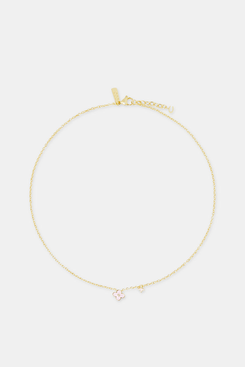 10mm Double Motif Enamel Necklace - Pink