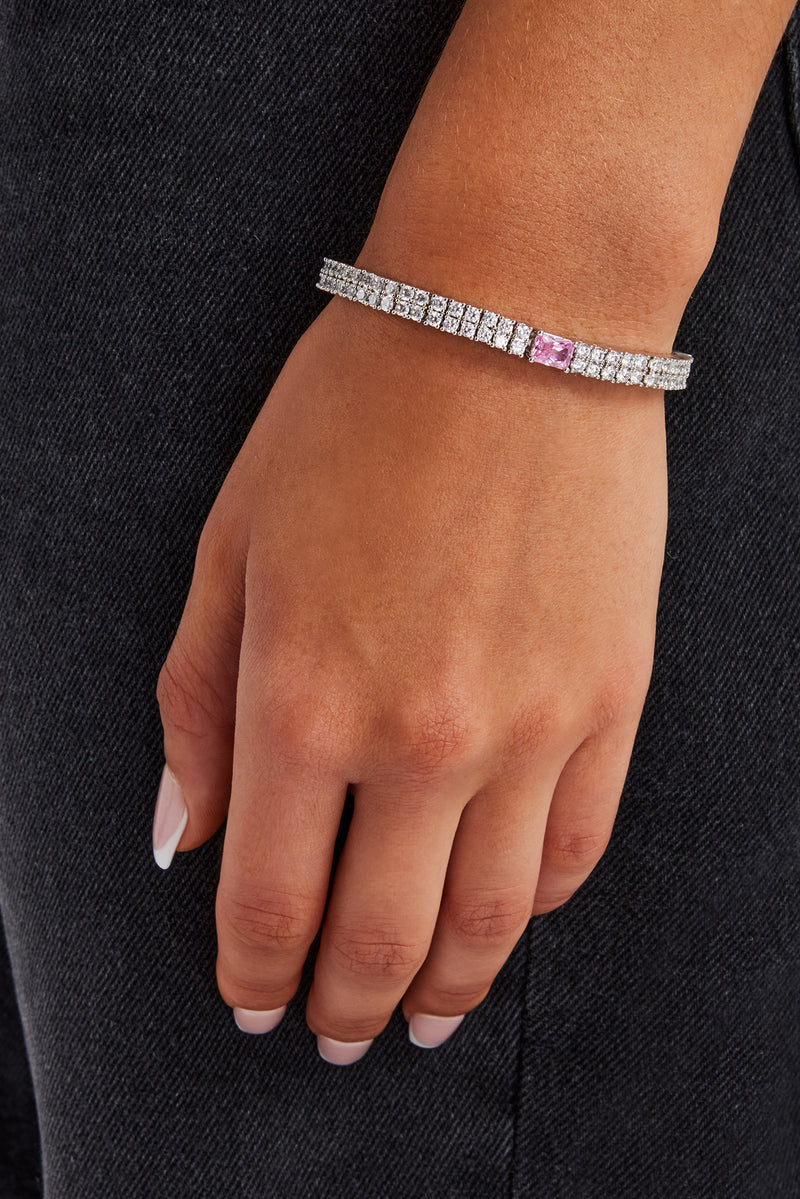 Double Row Pink Gemstone Tennis Bracelet - 5mm