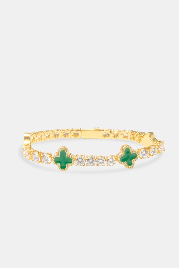 Green Motif Tennis Bracelet - Gold 5mm