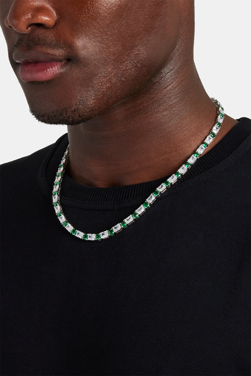 Green & Clear Mixed Shape Tennis Chain - 8mm