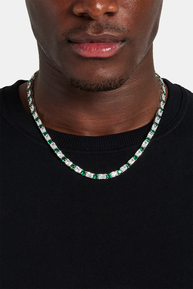 Green & Clear Mixed Shape Tennis Chain - 8mm