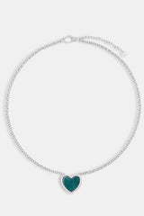 Green Malachite Heart Necklace - White