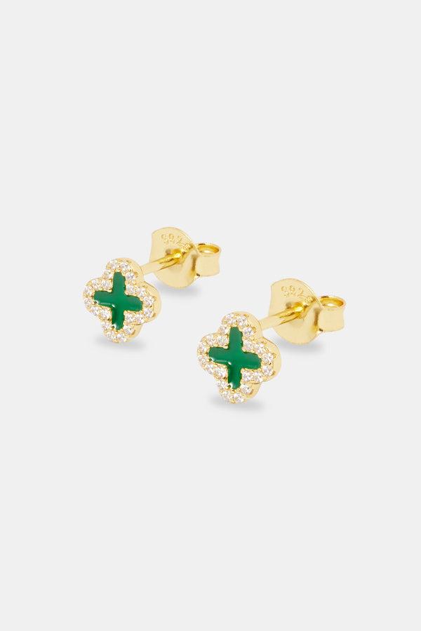 Green Motif Stud Earrings - 8mm