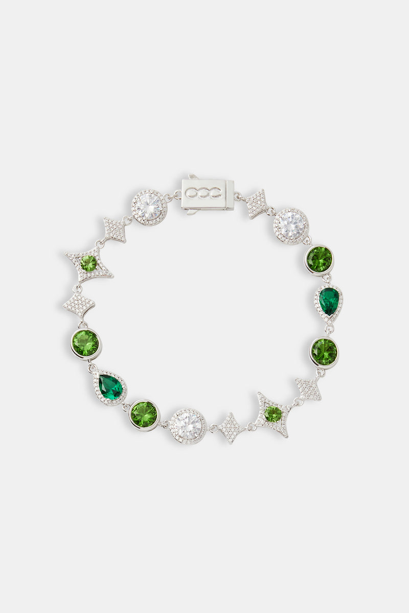 Star Motif Green Multi Gemstone Bracelet - 10mm