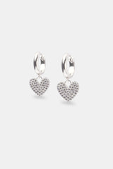 Iced Heart Huggie Hoop Earrings - White