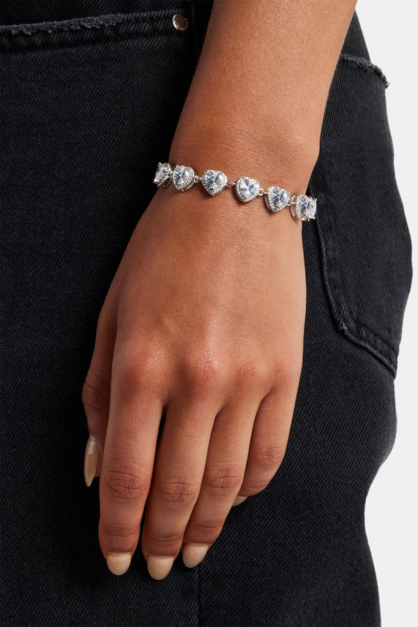 Clear Heart Bezel Iced Bracelet - 10mm