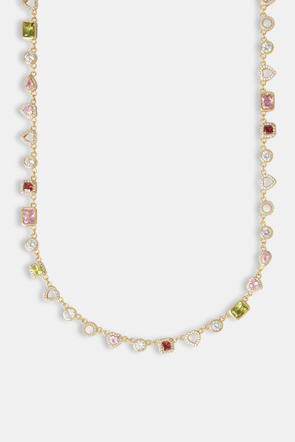 Heart Outline Micro Multi Gemstone Chain - 6mm