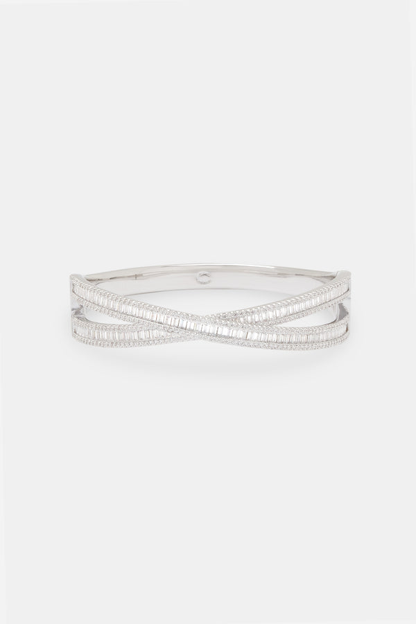 Iced Baguette Cross Over Bangle - 6mm