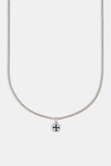 Iced Blue Enamel Cross Motif Cuban Necklace - 10mm