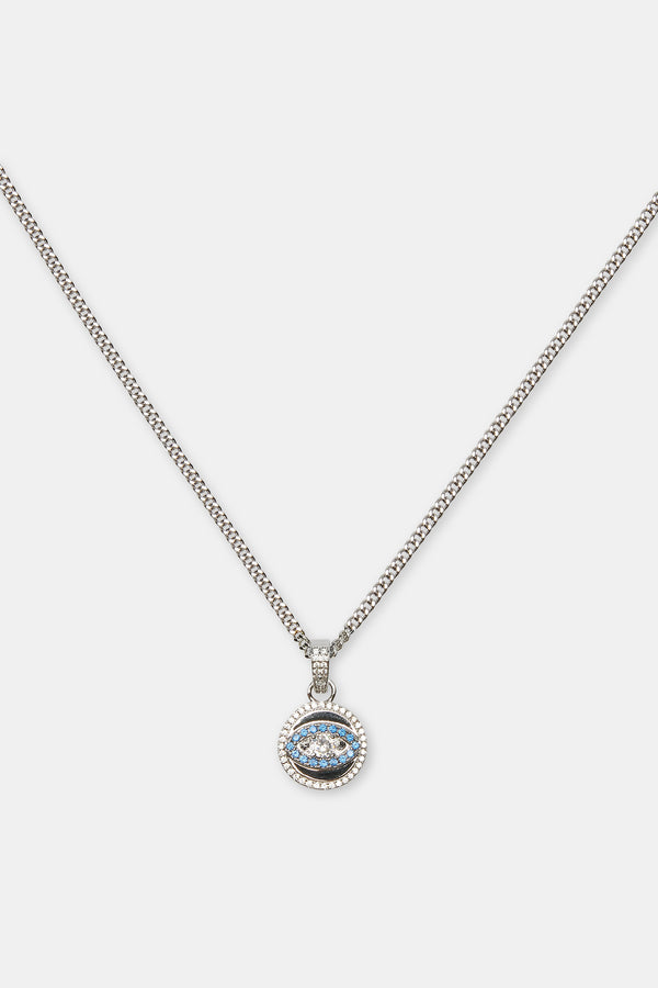 Iced Blue Evil Eye Disc Necklace - 20mm