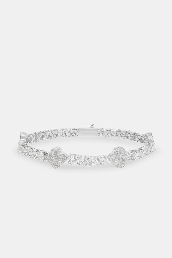 Womens Iced Motif Tennis Bracelet - White 5mm