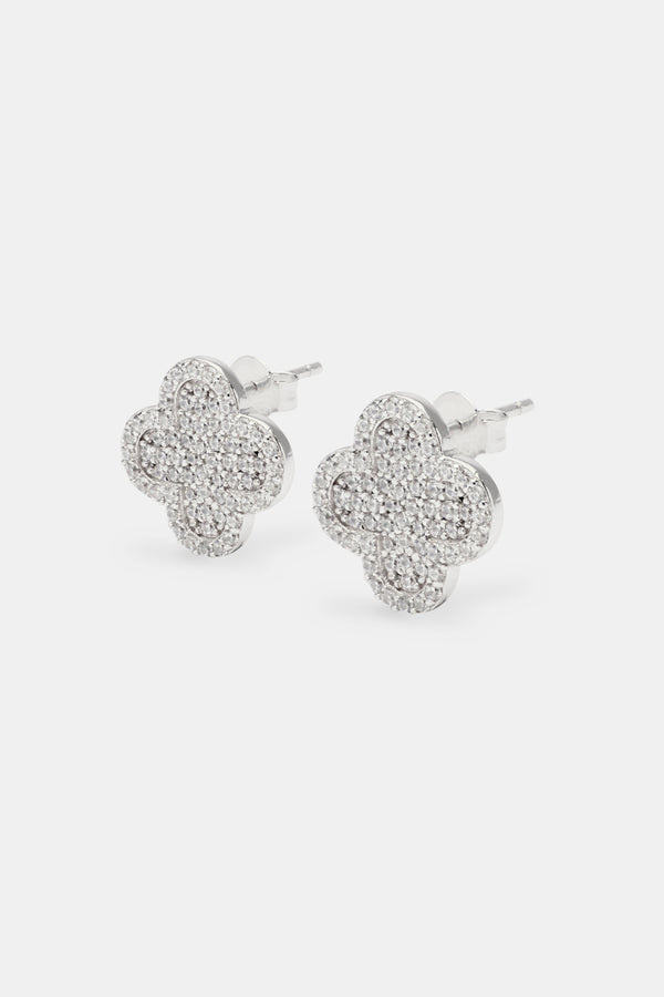 Iced Motif Stud Earrings - White